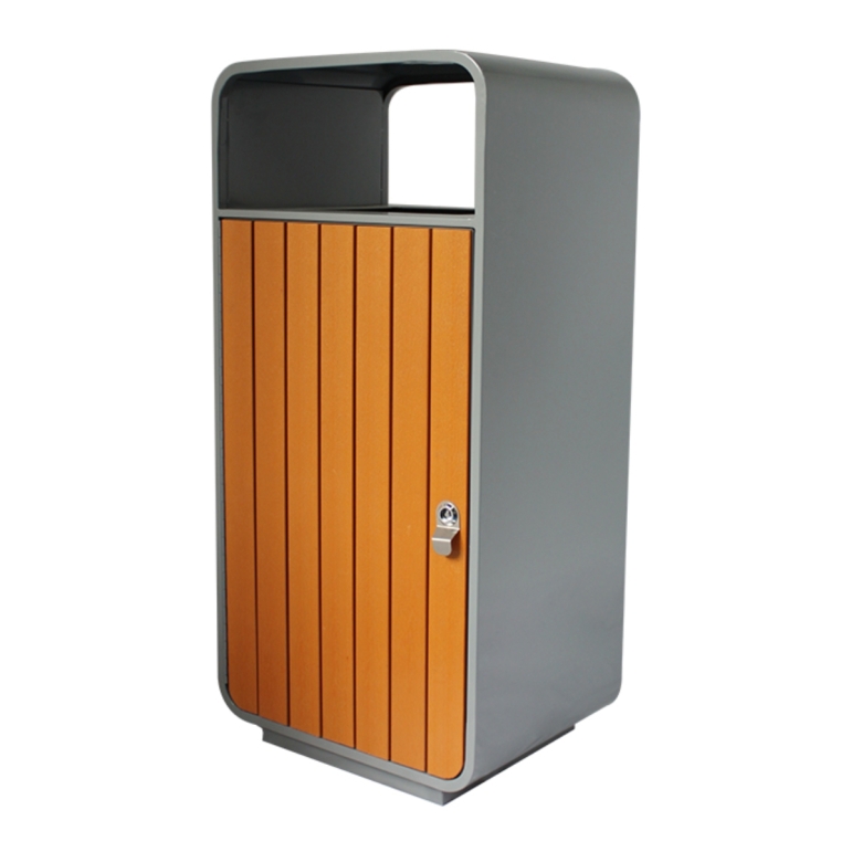 Vue d'ensemble de la poubelle extérieure aspect bois 60 Litres SPARKA Vue d'ensemble de la poubelle extérieure aspect bois 60 Litres SPARKA