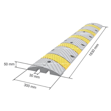 Schéma du ralentisseur Routier Monobloc pour voies privées H.50 mm (fixations incluses)