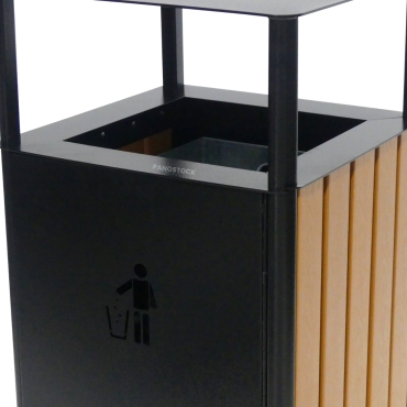 Zoom sur la poubelle urbaine aspect bois 60 Litres LISA