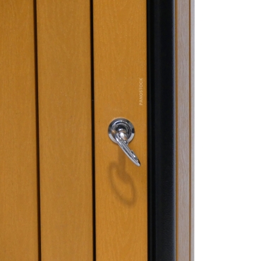 Vue de la serrure de la poubelle extérieure effet bois 60 Litres JULIETA