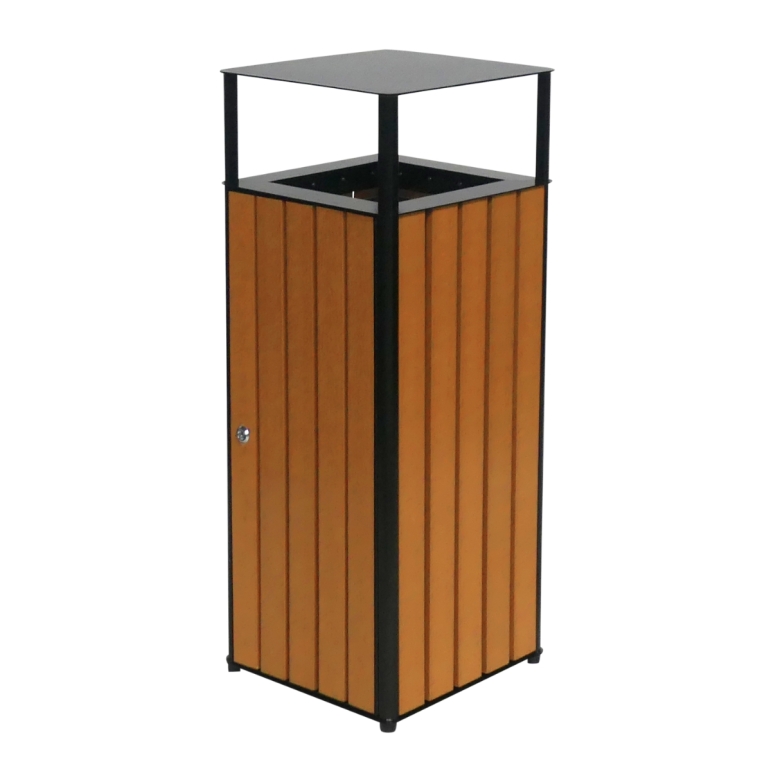 Vue générale du poubelle extérieure carrée aspect bois 60 Litres KOA