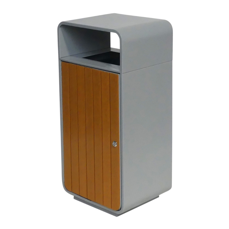 Vue générale de la poubelle extérieure aspect bois 60 Litres SPARKA