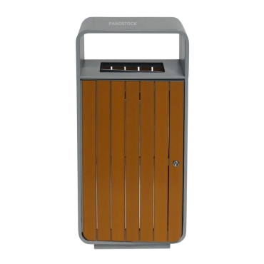 Vue de face de la poubelle extérieure aspect bois 60 Litres SPARKA