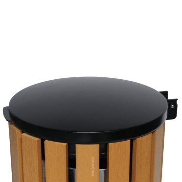 Vue du couvercle de la poubelle urbaine aspect bois 60 Litres ELSA