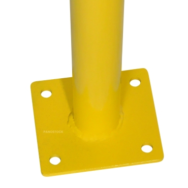 Vue de la fixation de la barrière de protection sur platines jaune et noire en diam.40 ou 60 mm