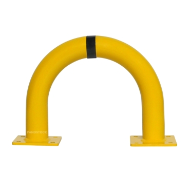 Vue générale du petit arceau de protection en acier jaune et noir sur platine diamètre 76 mm