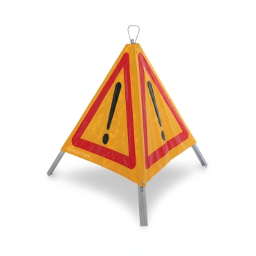 Vue de 3/4 du panneau de travaux AK14 tripode pliable classe 2