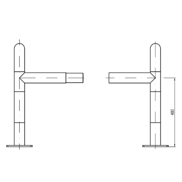Schéma 2 de l'étrier modulable L600 x L600 x H600 mm sur platines jaune et noir