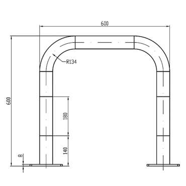 Schéma 1 de l'étrier modulable L600 x L600 x H600 mm sur platines jaune et noir