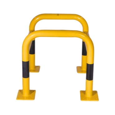 Vue de profil de l'étrier modulable L600 x L600 x H600 mm sur platines jaune et noir