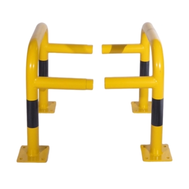 Vue de l'assemblement de l'étrier modulable L600 x L600 x H600 mm sur platines jaune et noir