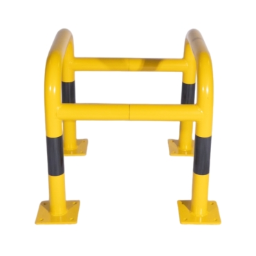 Vue assemblée de l'étrier modulable L600 x L600 x H600 mm sur platines jaune et noir