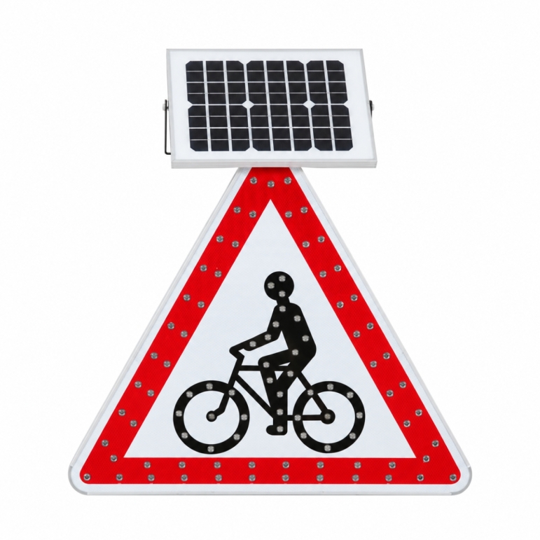 Vue générale du panneau lumineux à LED solaire cyclistes A13b classe 2